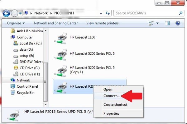 cài đặt máy in qua mạng LAN