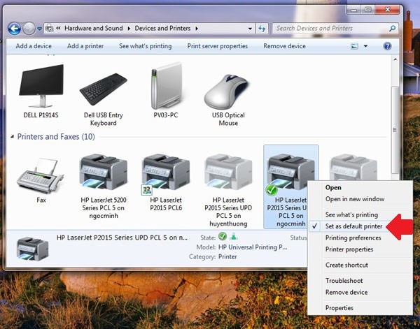 cài đặt máy in qua mạng LAN