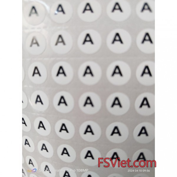 Decal tem Tròn đường kính 1cm màu trắng